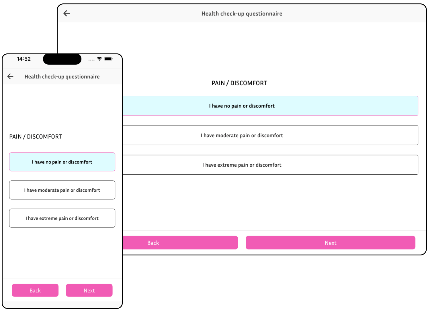 Screenshot showing a question in a patient form.