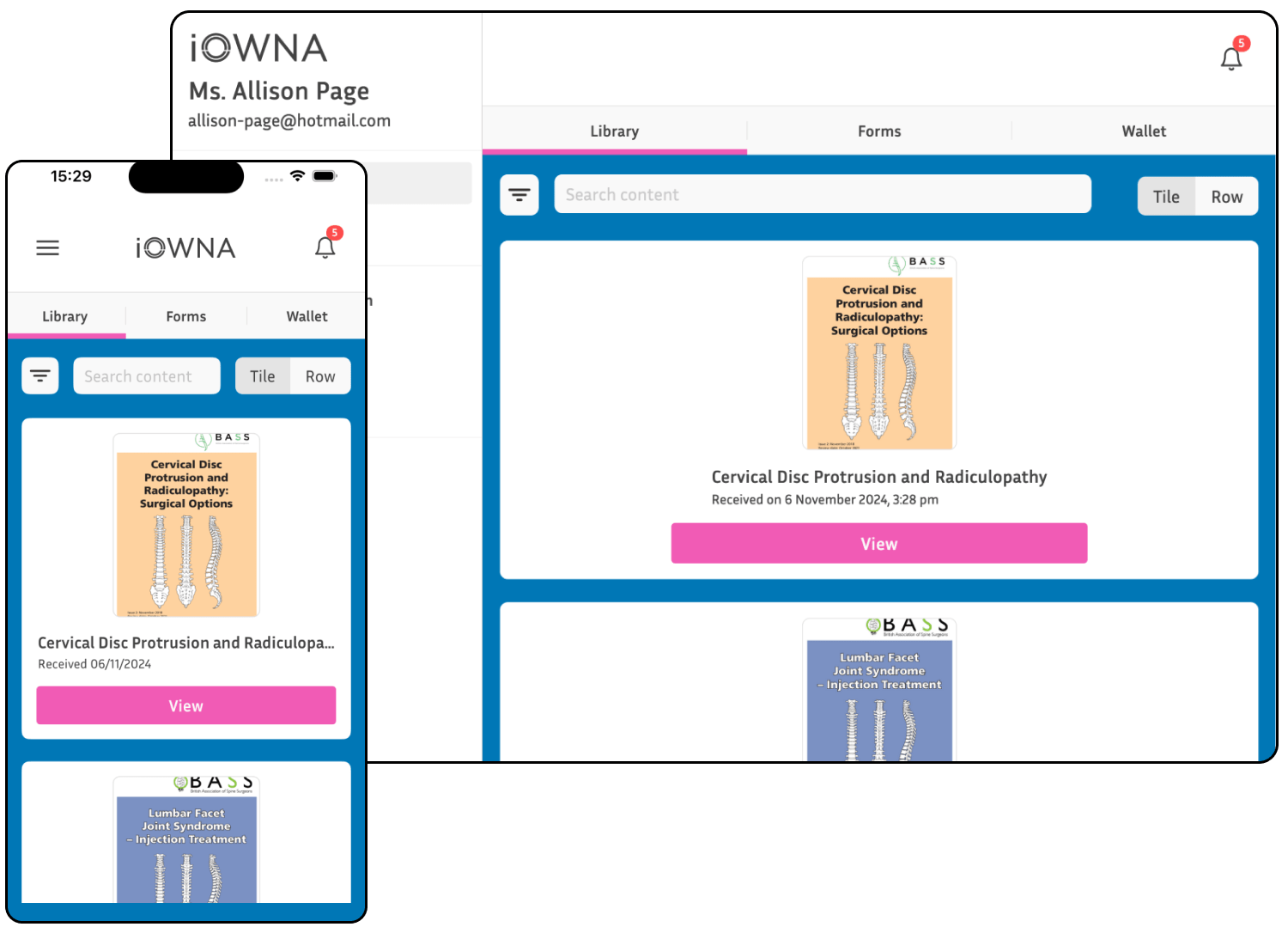 Screenshot from the patient app showing an informational document received from their clinician.