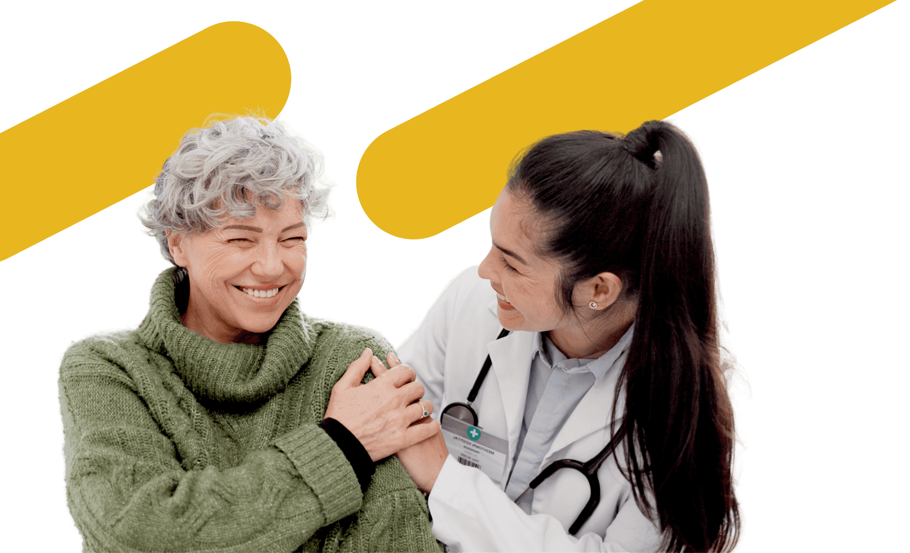 Doctor putting hand on patients shoulder and smiling