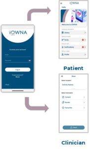 3 images of the app showing the interaction between the clinician and patient